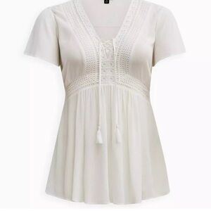 Torrid Cream Lace Accent Blouse